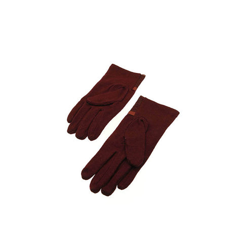 Red Wool Blend Faux Leather Lace Bow Gloves