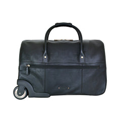 Charles Leather Wheeled Travel Weekend Luggage Bag in Black