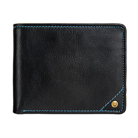 Angle Stitch Leather Multi-Compartment Leather Wallet in Black