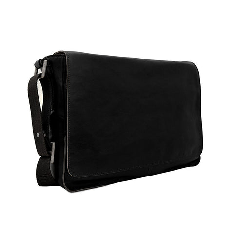 Fred Leather Laptop Messenger Bag in Black