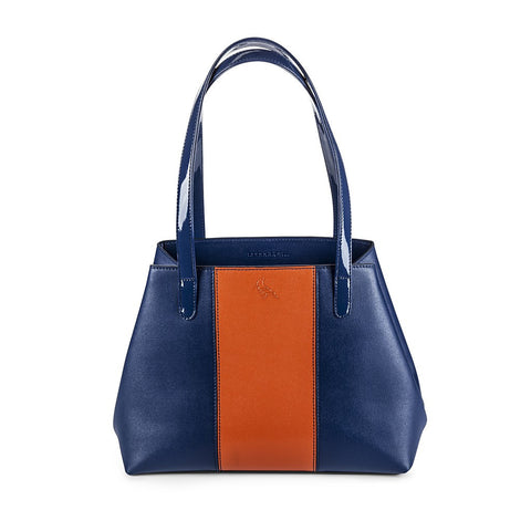 The Lorikeet Saffiano Leather Handbag in Navy/Orange