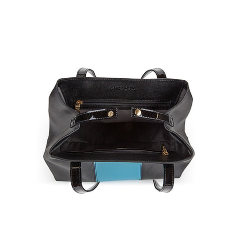The Lorikeet Saffiano Leather Handbag in Black/Blue