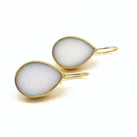 22K Gold and White Druzy Large Teardrop