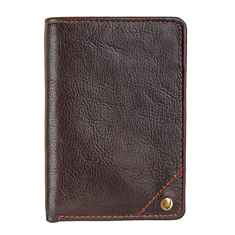 Angle Stitch Leather Slim Trifold Wallet in Brown
