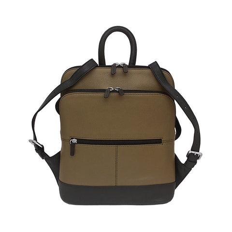 Leather Backpack in Olive/Black Combo