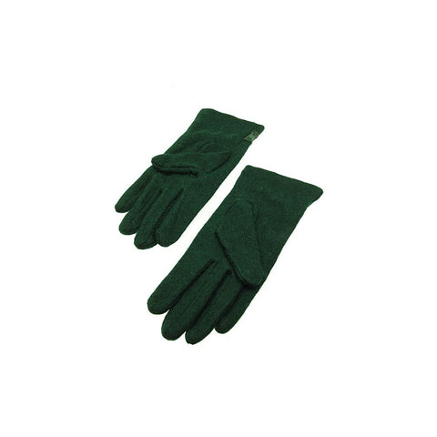 Green Wool Blend Sheer Ruffle Button Gloves