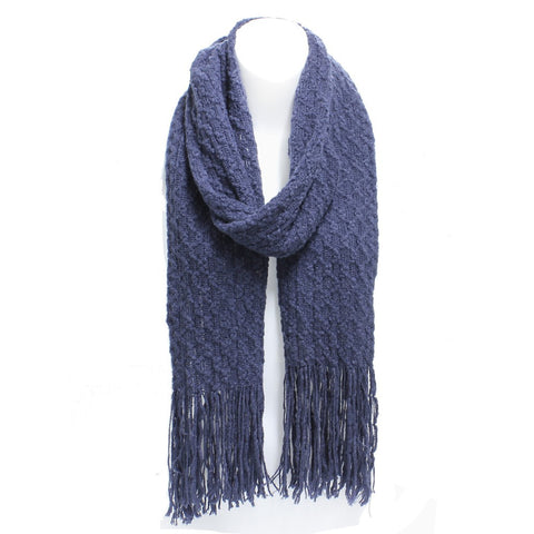 Winter Honeycomb Rectangle Scarf with Fringe in Navy