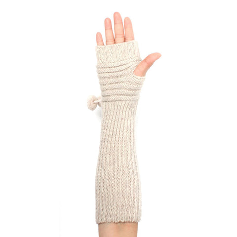 Wool Blend Long Arm Warmer Gloves Pom Pom