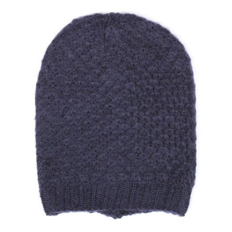 Ringlet Textured Slouchy Beanie in Navy Blue