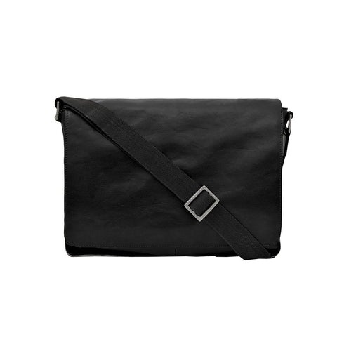 Fred Leather Laptop Messenger Bag in Black