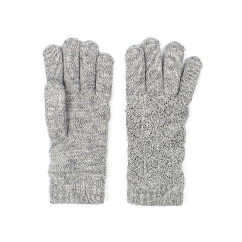 Fleece Lined Lace Knit Winter Gloves in Gray
