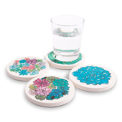 Multi-colored Succulent Plant Absorbent Ceramic Coasters