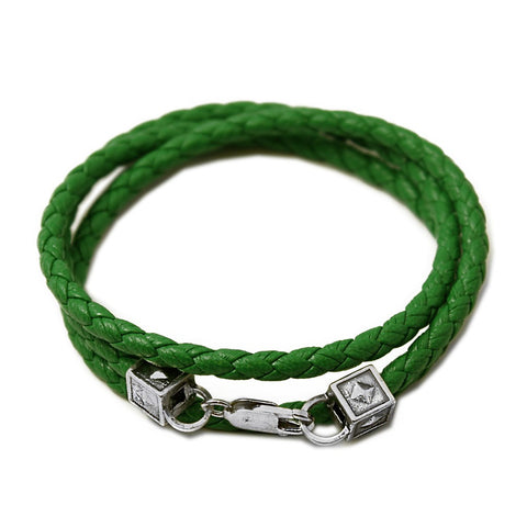 Tan Green Leather Cube Bracelet