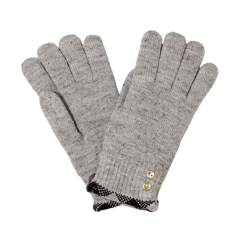 Lined Plaid Trimmed Gold Button Gloves