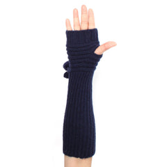 Wool Blend Long Arm Warmer Gloves Pom Pom