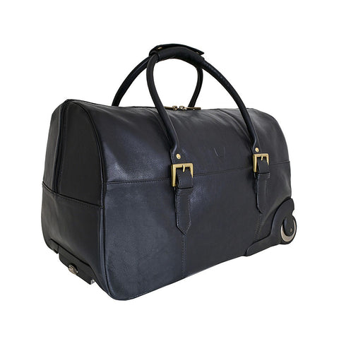 Charles Leather Wheeled Travel Weekend Luggage Bag in Black