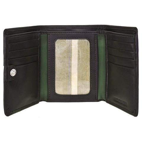 Dylan Compact Trifold Leather Wallet with ID Window in Black