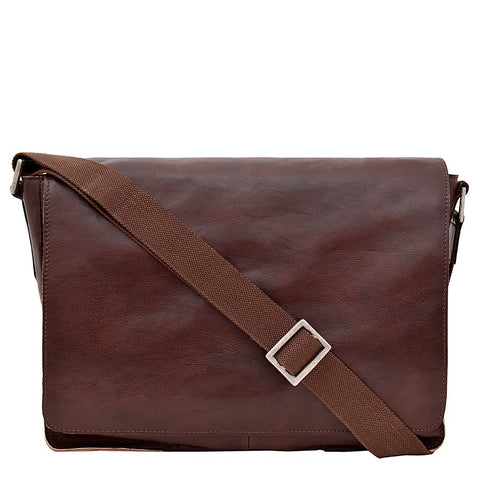 Fred Leather Laptop Messenger Bag in Brown