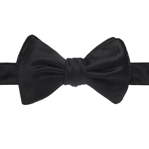Black Satin Bow Tie With Lurex Piping