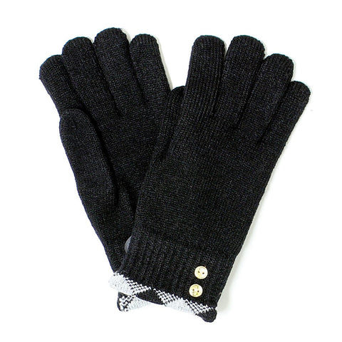 Lined Plaid Trimmed Gold Button Gloves