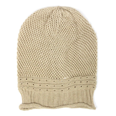 Net Crochet Lightweight Beanie Hat in Beige