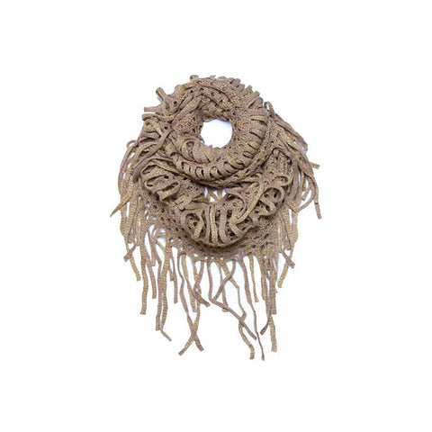 Tan & Gold Crochet Metallic Infinity Scarf