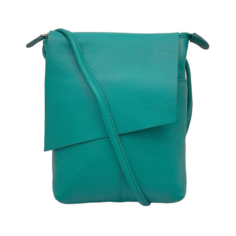 Leather Rawhide Flap Crossbody Bag in Aqua