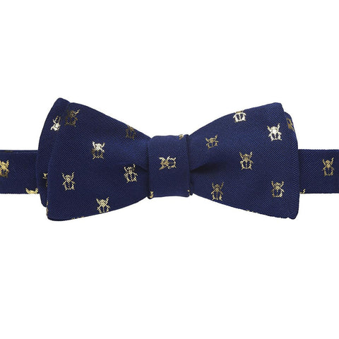 Navy Bow Tie With Gold Scarab Print