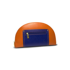 Hoopoe Saffiano Leather Clutch in Orange/Navy