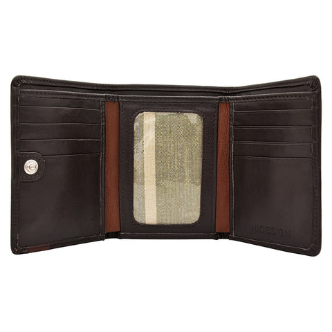 Dylan Compact Trifold Leather Wallet with ID Window in Brown