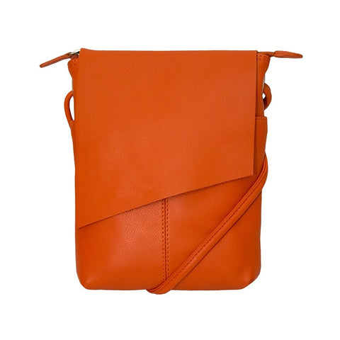 Leather Rawhide Flap Crossbody Bag in Orange