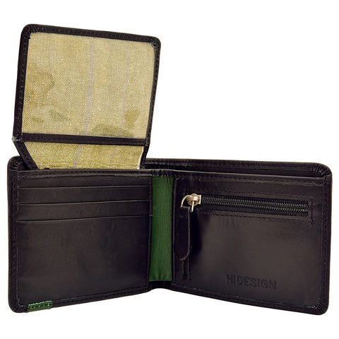 Dylan Compact Thin Trifold Leather Wallet with Multiple Compartments and Coin Pocket in Black
