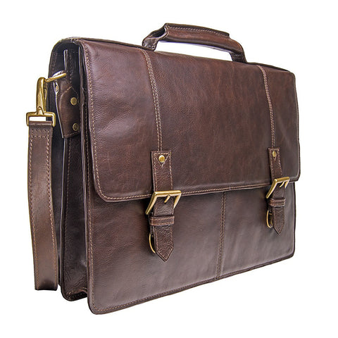 Charles Large Double Gusset Leather 17" Laptop Compatible Briefcase