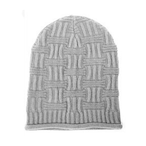 Basket Weave Slouchy Beanie Hat in Gray