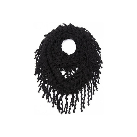 Black Knit Fringe Infinity Scarf