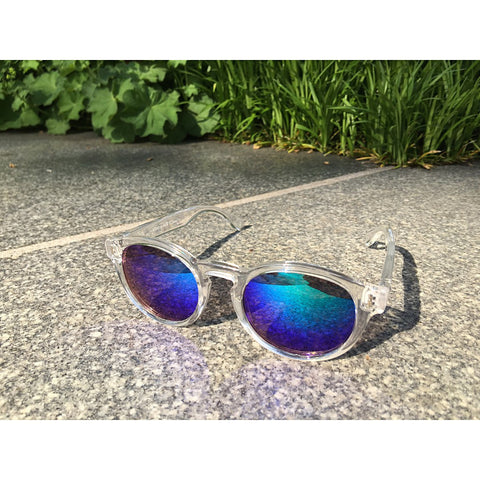 Clear Frame Sunglasses with Color Mirror Lenses