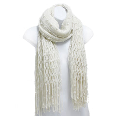 Winter Knit Fish Net Weave Oblong Scarf with Fringe