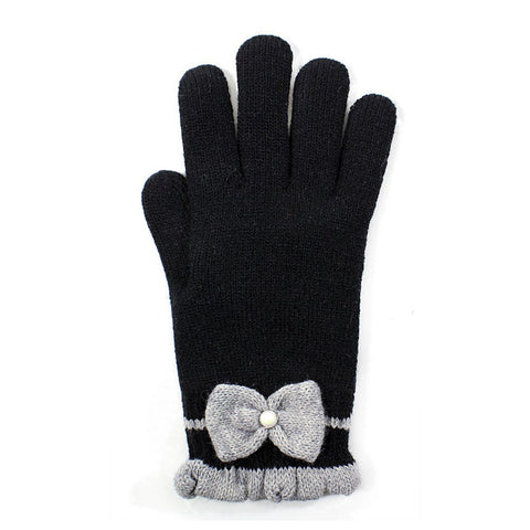 Faux Pearl Bow Gloves Lined