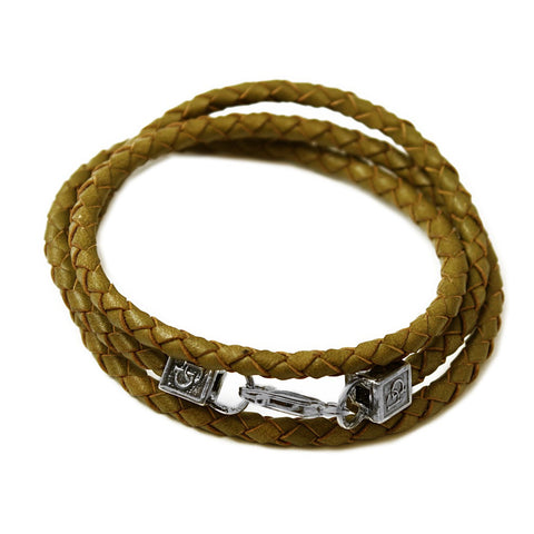 Tan Green Leather Cube Bracelet