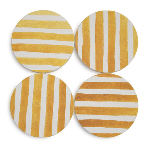 Bright Gold Stripe Absorbent Ceramic Coasters