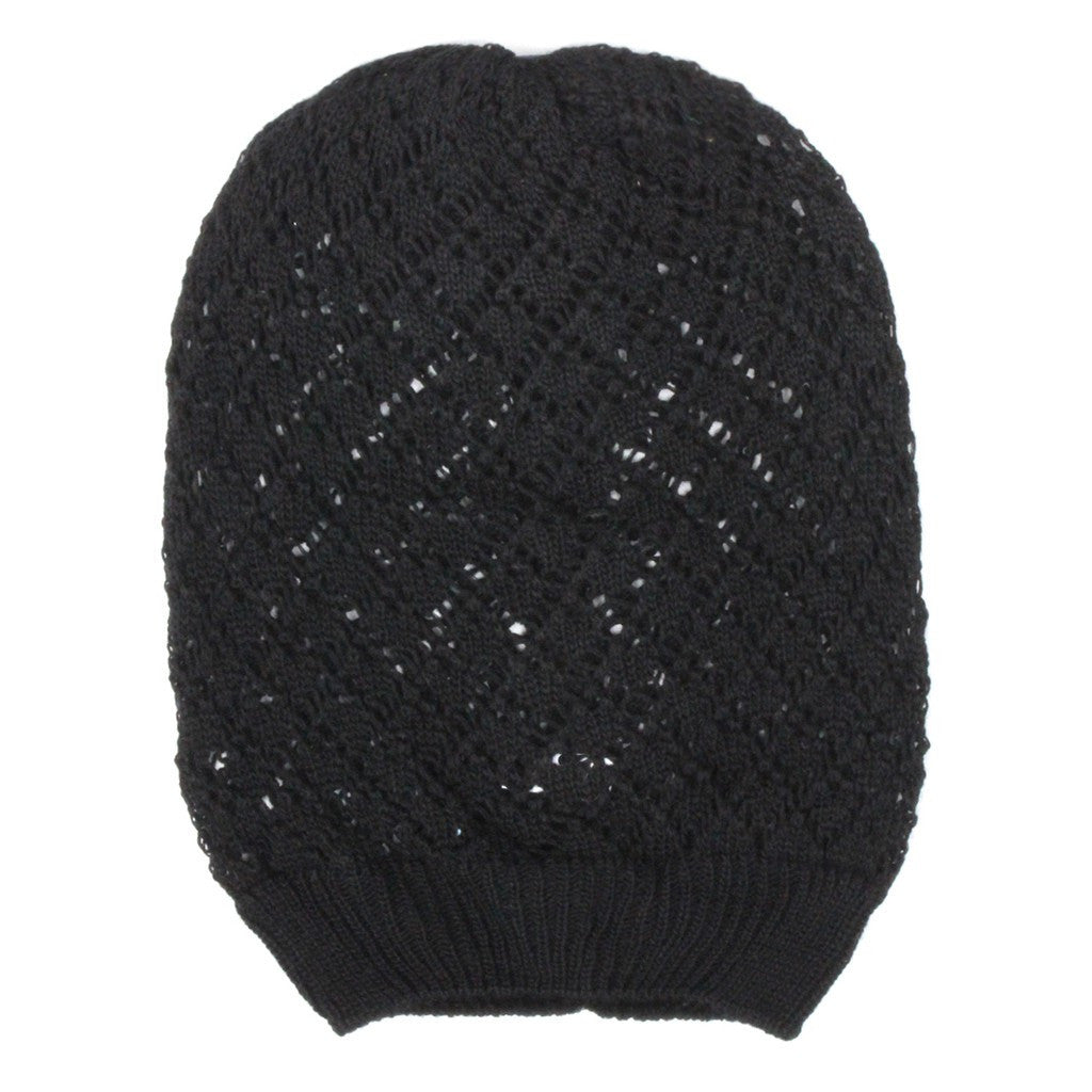 Diamond Crochet Lightweight Beanie Hat in Black