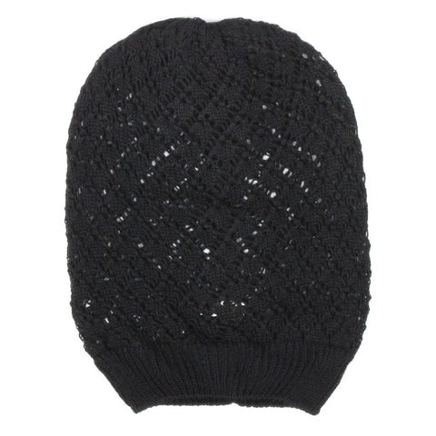 Diamond Crochet Lightweight Beanie Hat in Black