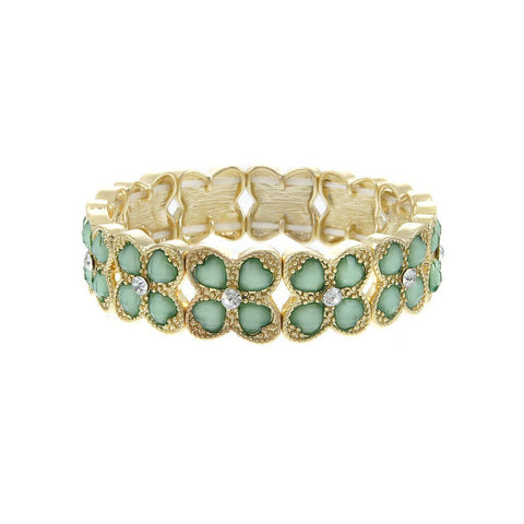 Mint Green Crystal Clover Stretch Bracelet