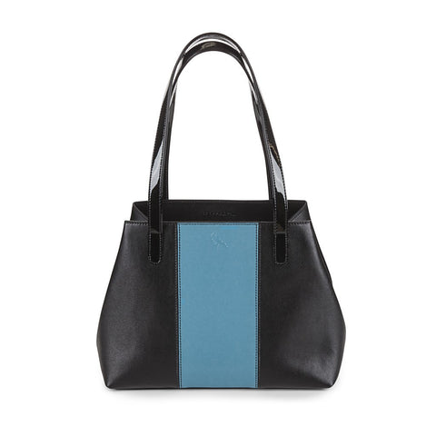 The Lorikeet Saffiano Leather Handbag in Black/Blue