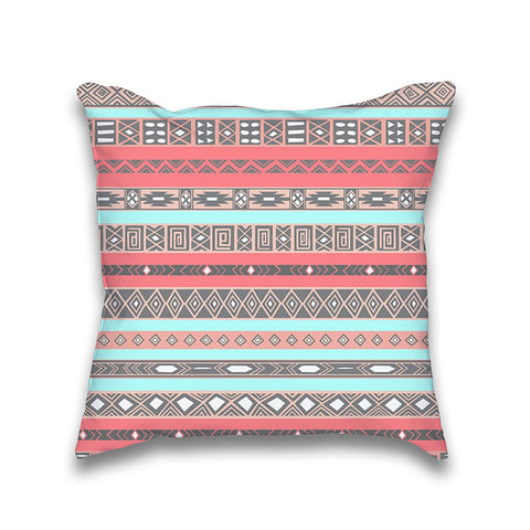 Aqua Coral Peach Aztec Boho Pattern Throw Pillow