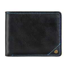Angle Stitch Leather Slim Bifold Wallet in Black