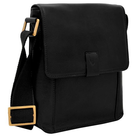 Aiden Small Leather Messenger Bag in Black