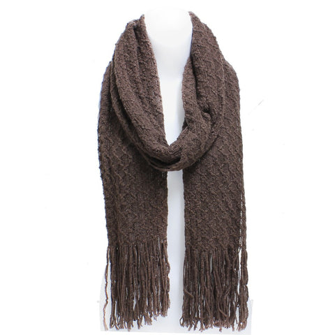 Winter Honeycomb Rectangle Scarf with Fringe in Brown
