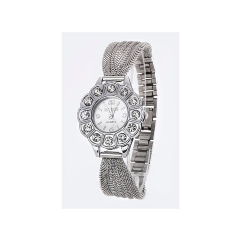 Silver & Clear Mesh Crystal Watch