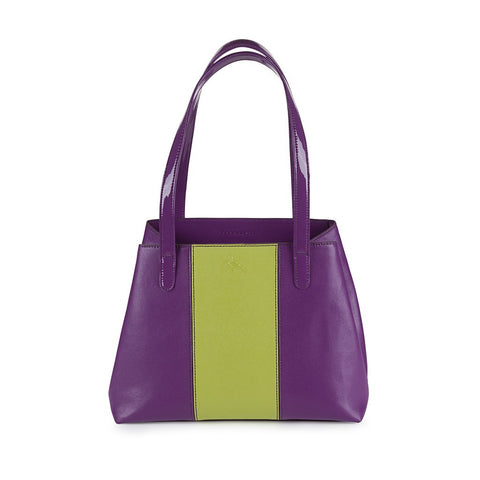 The Lorikeet Saffiano Leather Handbag in Purple/Green